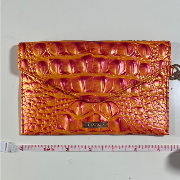 Brahmin Iridescent Orange and Pink Croc-Embossed Card or Bills Case with Clip - Picture 2 of 3
